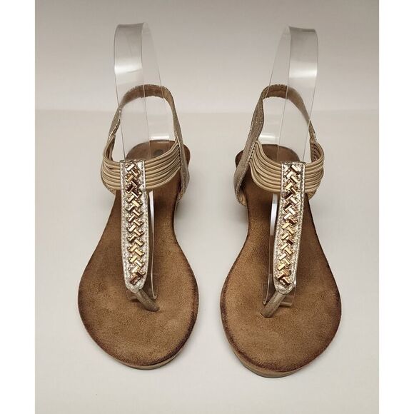 GC Shoes Tori Rhinestone Strap Wedge Sandals, Open Toe Elastic Slingback 8.5 - Picture 6 of 11